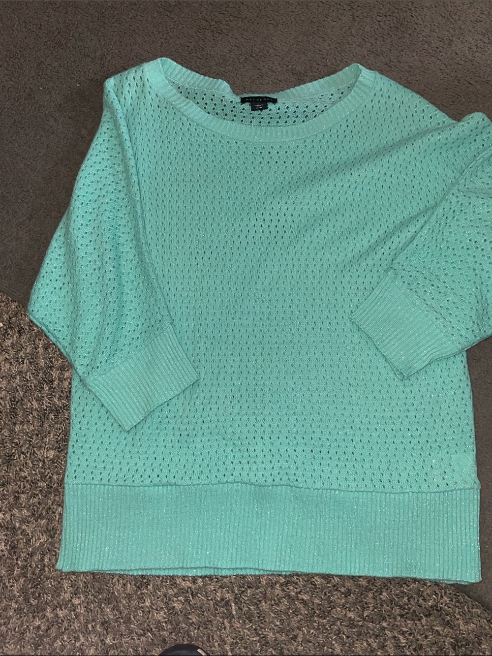 Metaphor Mint Aqua Open-Knit Crewneck Sweater